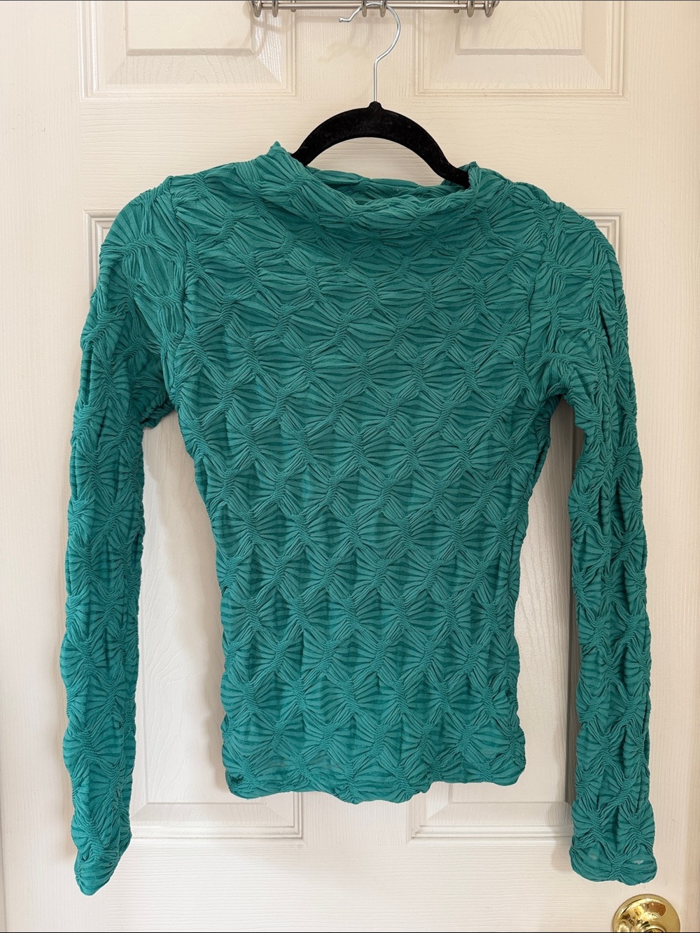 Anthropologie Maeve women’s Textured sheer Long-Sleeve Top - XS- Teal